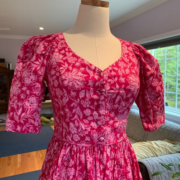 Vintage pink floral Laura Ashley piped bodice SS dress, US8 - Picture 2 of 5